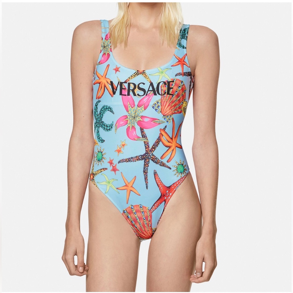 Versace BAROCCO JOCKSTRAP Trésor de la Mer Print One-Piece Swimsuit